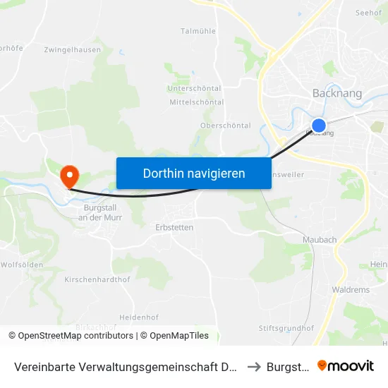 Vereinbarte Verwaltungsgemeinschaft Der Stadt Backnang to Burgstetten map
