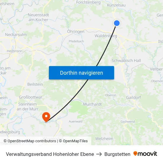 Verwaltungsverband Hohenloher Ebene to Burgstetten map
