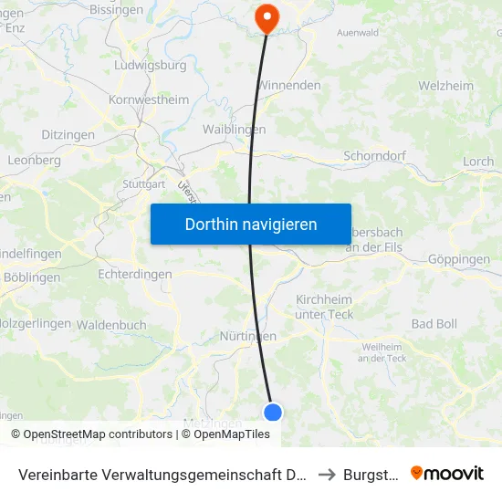 Vereinbarte Verwaltungsgemeinschaft Der Stadt Neuffen to Burgstetten map