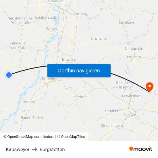 Kapsweyer to Burgstetten map
