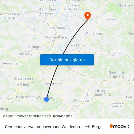 Gemeindeverwaltungsverband Waldenbuch/Steinenbronn to Burgstetten map