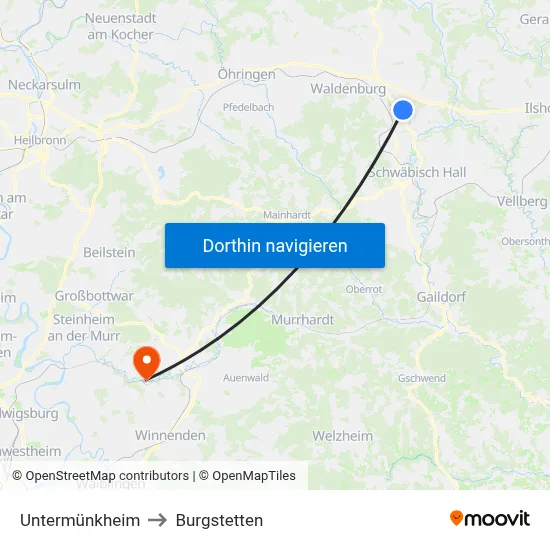 Untermünkheim to Burgstetten map