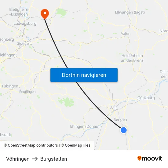 Vöhringen to Burgstetten map