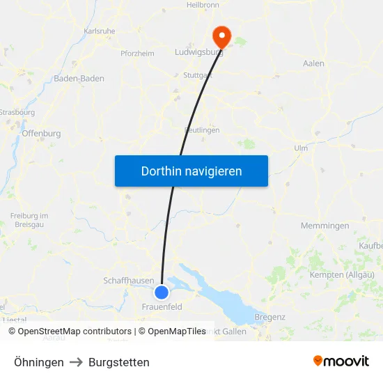 Öhningen to Burgstetten map