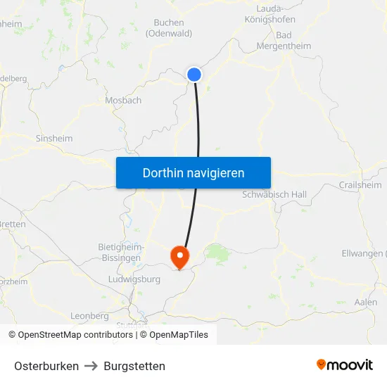 Osterburken to Burgstetten map