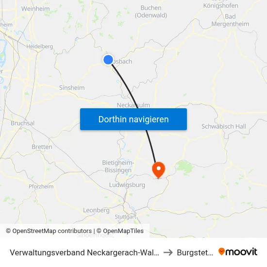 Verwaltungsverband Neckargerach-Waldbrunn to Burgstetten map