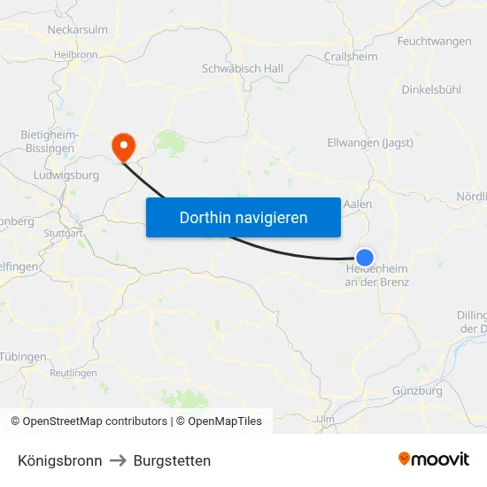 Königsbronn to Burgstetten map