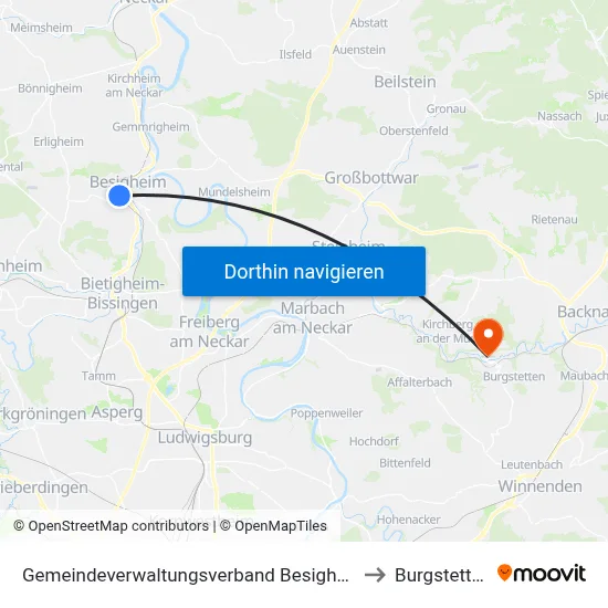 Gemeindeverwaltungsverband Besigheim to Burgstetten map