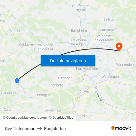 Gvv Tiefenbronn to Burgstetten map