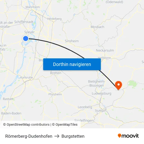 Römerberg-Dudenhofen to Burgstetten map