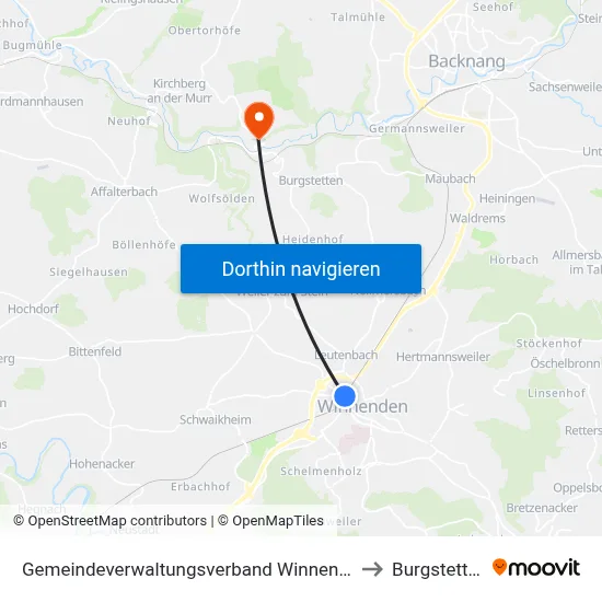 Gemeindeverwaltungsverband Winnenden to Burgstetten map