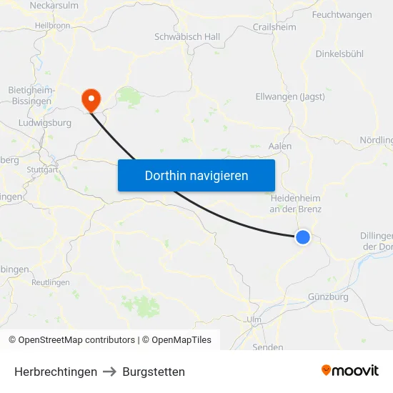 Herbrechtingen to Burgstetten map