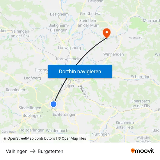 Vaihingen to Burgstetten map