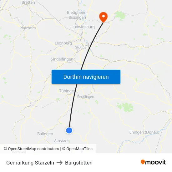 Gemarkung Starzeln to Burgstetten map