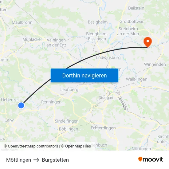 Möttlingen to Burgstetten map