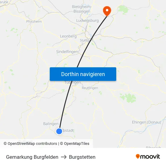 Gemarkung Burgfelden to Burgstetten map