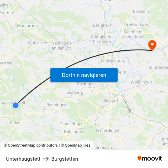 Unterhaugstett to Burgstetten map