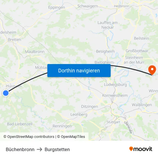 Büchenbronn to Burgstetten map