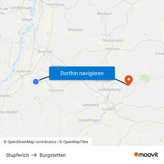 Stupferich to Burgstetten map