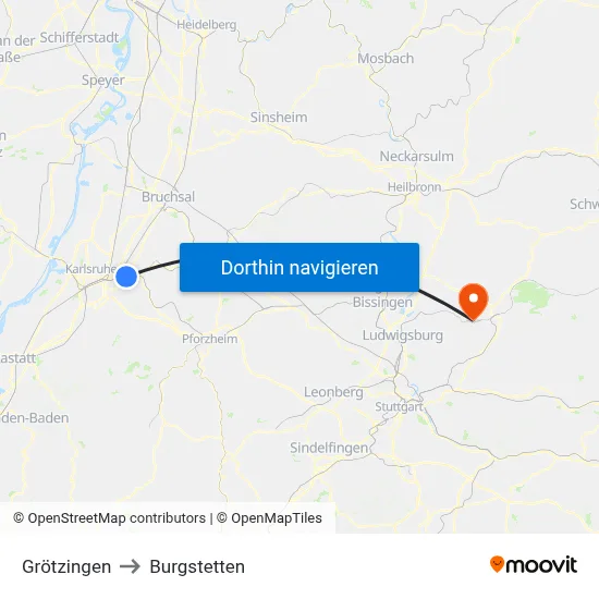 Grötzingen to Burgstetten map