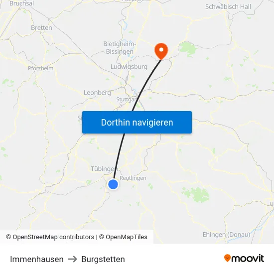Immenhausen to Burgstetten map