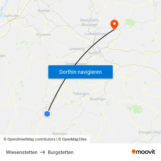 Wiesenstetten to Burgstetten map