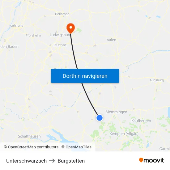 Unterschwarzach to Burgstetten map