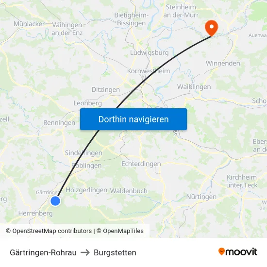 Gärtringen-Rohrau to Burgstetten map