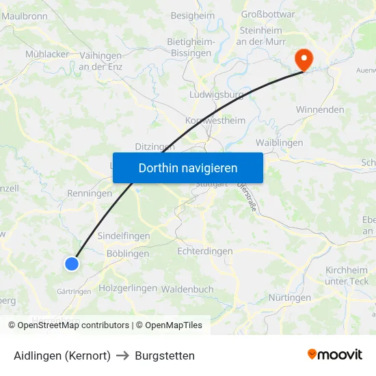 Aidlingen (Kernort) to Burgstetten map