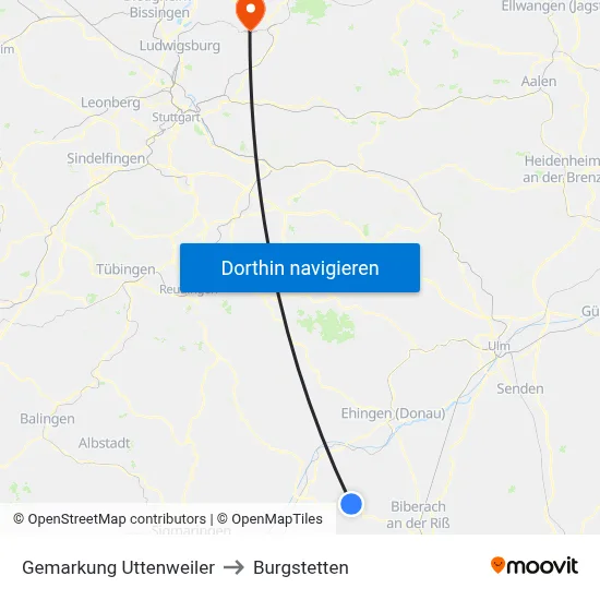 Gemarkung Uttenweiler to Burgstetten map