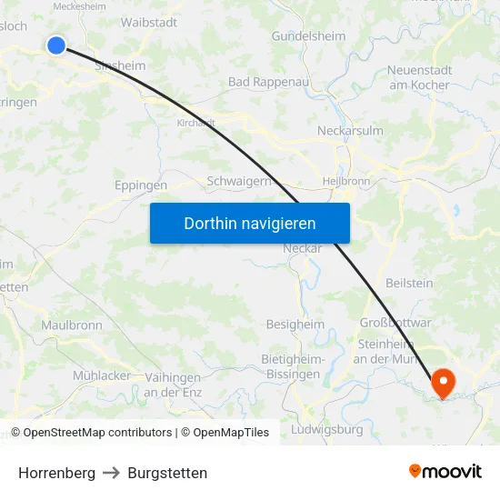 Horrenberg to Burgstetten map