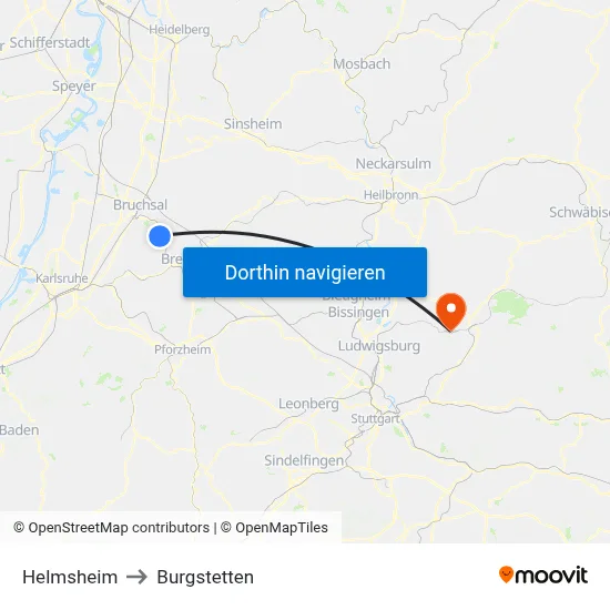 Helmsheim to Burgstetten map