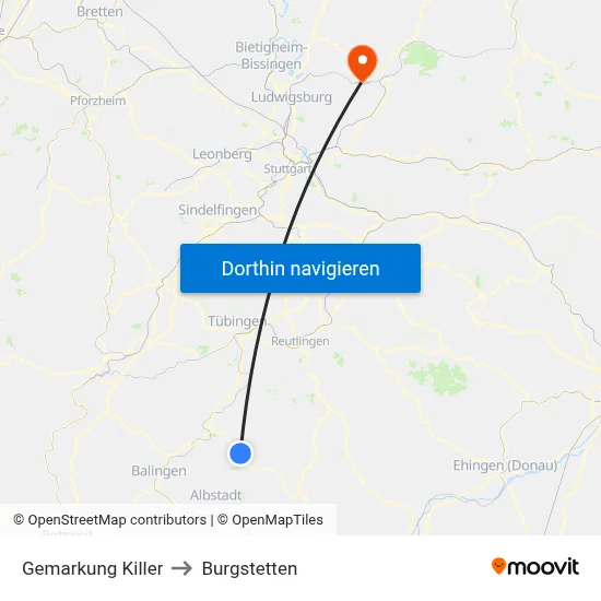 Gemarkung Killer to Burgstetten map