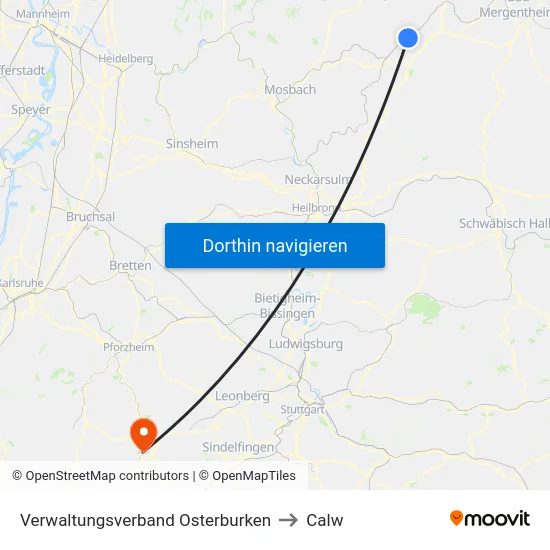 Verwaltungsverband Osterburken to Calw map