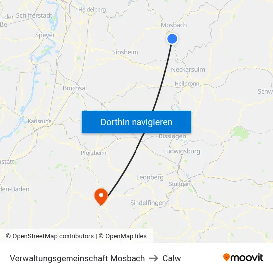 Verwaltungsgemeinschaft Mosbach to Calw map