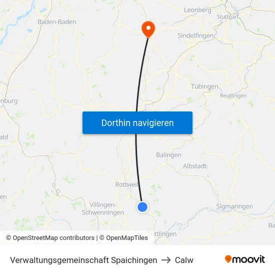 Verwaltungsgemeinschaft Spaichingen to Calw map
