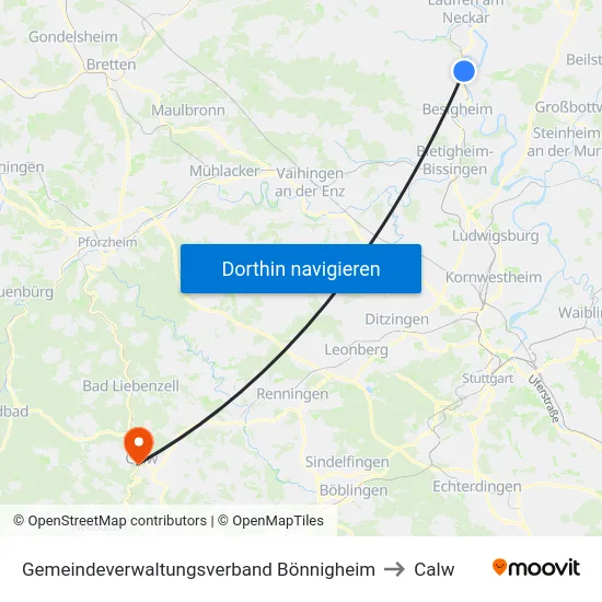 Gemeindeverwaltungsverband Bönnigheim to Calw map