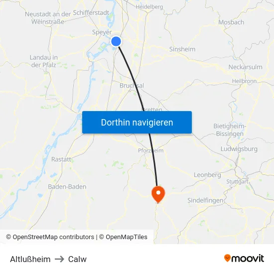 Altlußheim to Calw map
