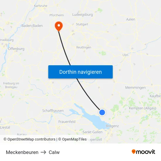 Meckenbeuren to Calw map