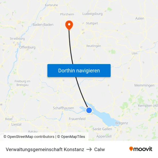 Verwaltungsgemeinschaft Konstanz to Calw map