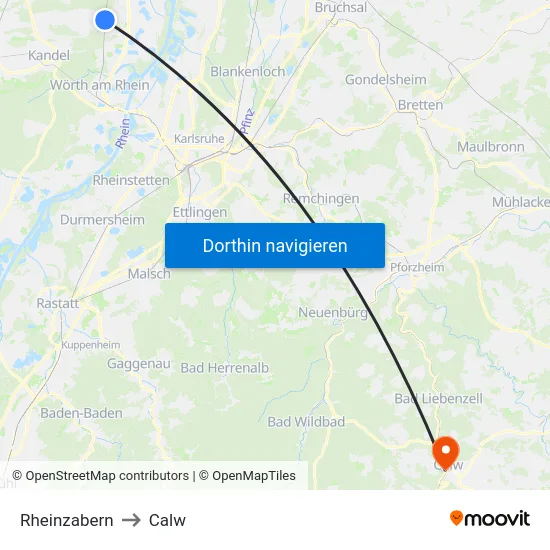 Rheinzabern to Calw map