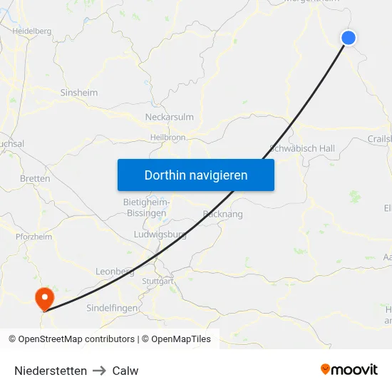 Niederstetten to Calw map