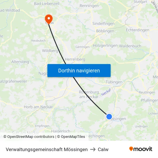 Verwaltungsgemeinschaft Mössingen to Calw map
