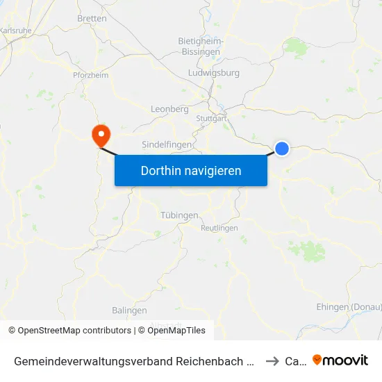 Gemeindeverwaltungsverband Reichenbach An Der Fils to Calw map