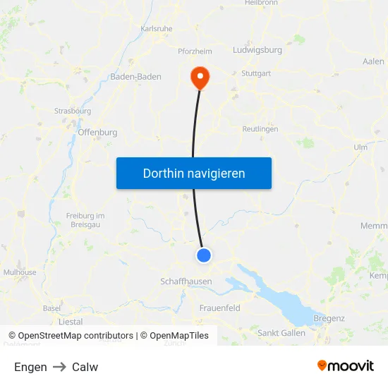 Engen to Calw map