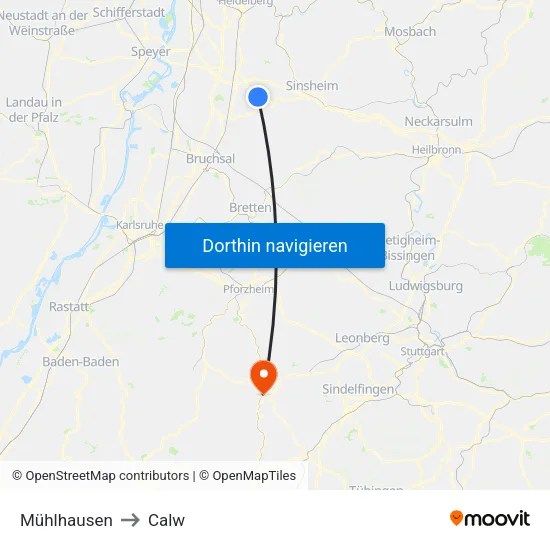 Mühlhausen to Calw map