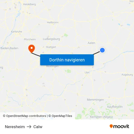 Neresheim to Calw map