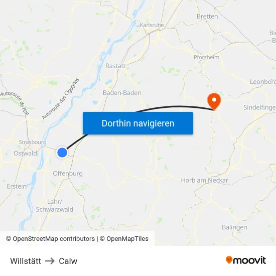 Willstätt to Calw map