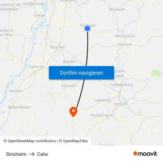 Sinsheim to Calw map