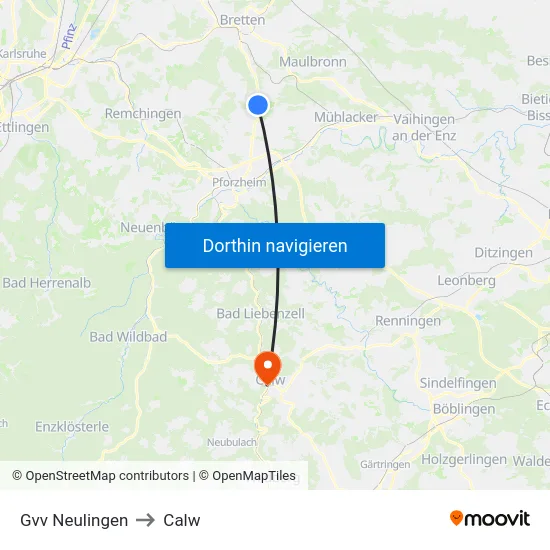 Gvv Neulingen to Calw map